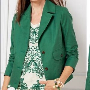 Talbots Crop Blazer Notch Collar 3-Button Patch Pockets Kelly Green‎ 6